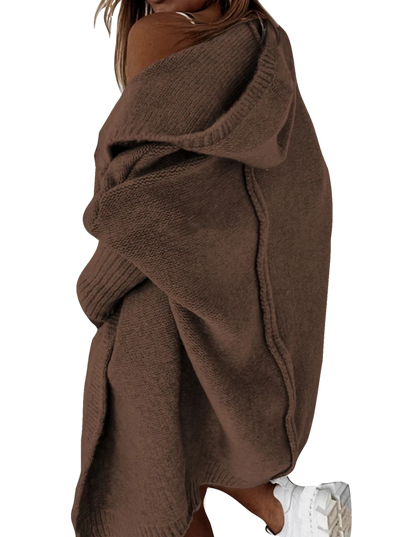 Cardigan Lavorato A Maglia Con Cappuccio Oversize, Maglione Casual A Maniche Lunghe Per L'inverno E L'autunno, Abbigliamento Femminile