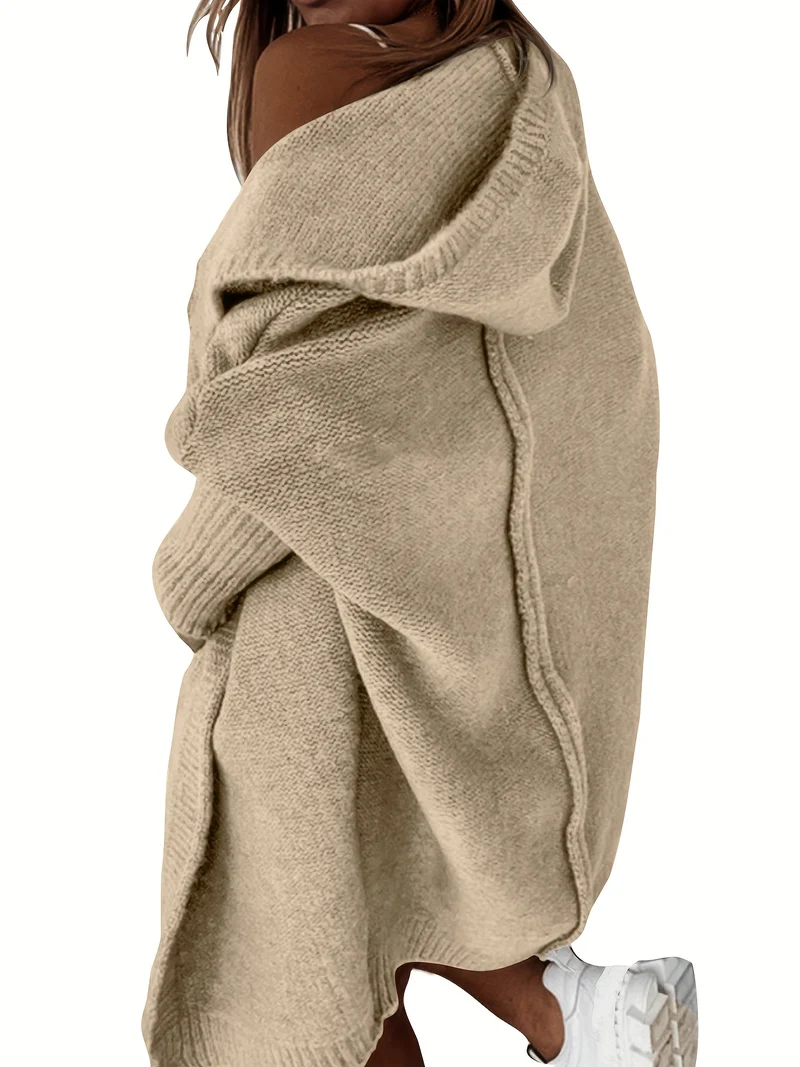 Cardigan Lavorato A Maglia Con Cappuccio Oversize, Maglione Casual A Maniche Lunghe Per L'inverno E L'autunno, Abbigliamento Femminile