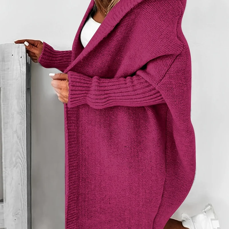 Cardigan Lavorato A Maglia Con Cappuccio Oversize, Maglione Casual A Maniche Lunghe Per L'inverno E L'autunno, Abbigliamento Femminile