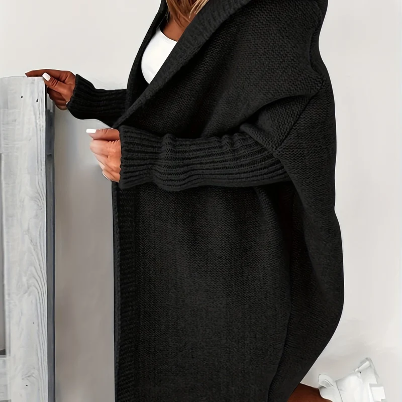 Cardigan Lavorato A Maglia Con Cappuccio Oversize, Maglione Casual A Maniche Lunghe Per L'inverno E L'autunno, Abbigliamento Femminile
