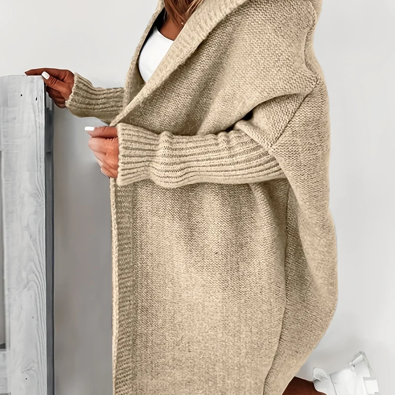 Cardigan Lavorato A Maglia Con Cappuccio Oversize, Maglione Casual A Maniche Lunghe Per L'inverno E L'autunno, Abbigliamento Femminile