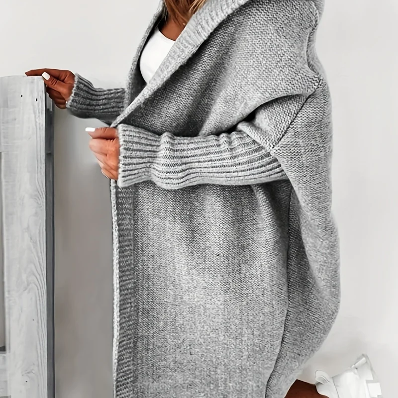 Cardigan Lavorato A Maglia Con Cappuccio Oversize, Maglione Casual A Maniche Lunghe Per L'inverno E L'autunno, Abbigliamento Femminile