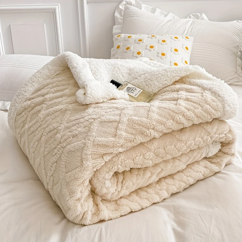 Coperta In Velluto Di Agnello In Velluto A Torre Jacquard A Doppio Strato In Tinta Unita Da 1 Pezzo, Coperta Per Letto Singolo Ispessita, Coperta Per Aria Condizionata