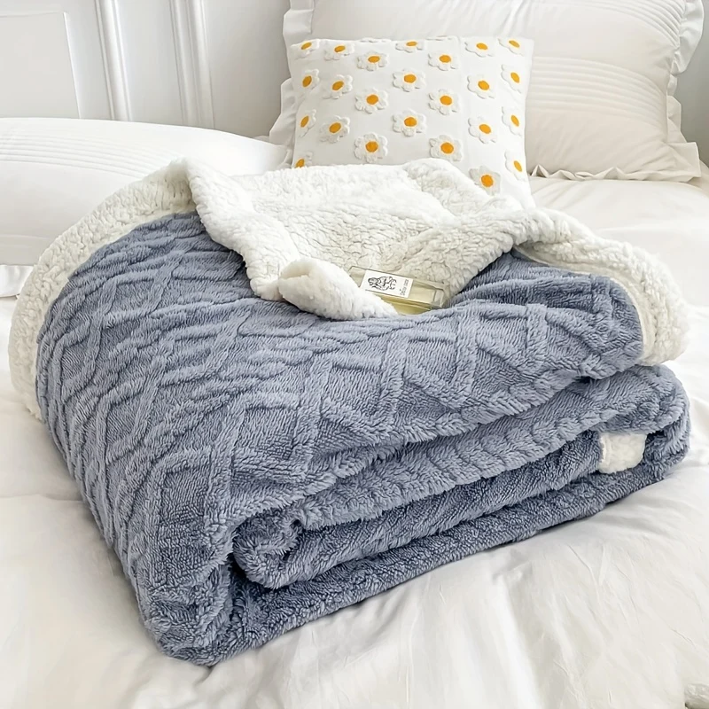 Coperta In Velluto Di Agnello In Velluto A Torre Jacquard A Doppio Strato In Tinta Unita Da 1 Pezzo, Coperta Per Letto Singolo Ispessita, Coperta Per Aria Condizionata