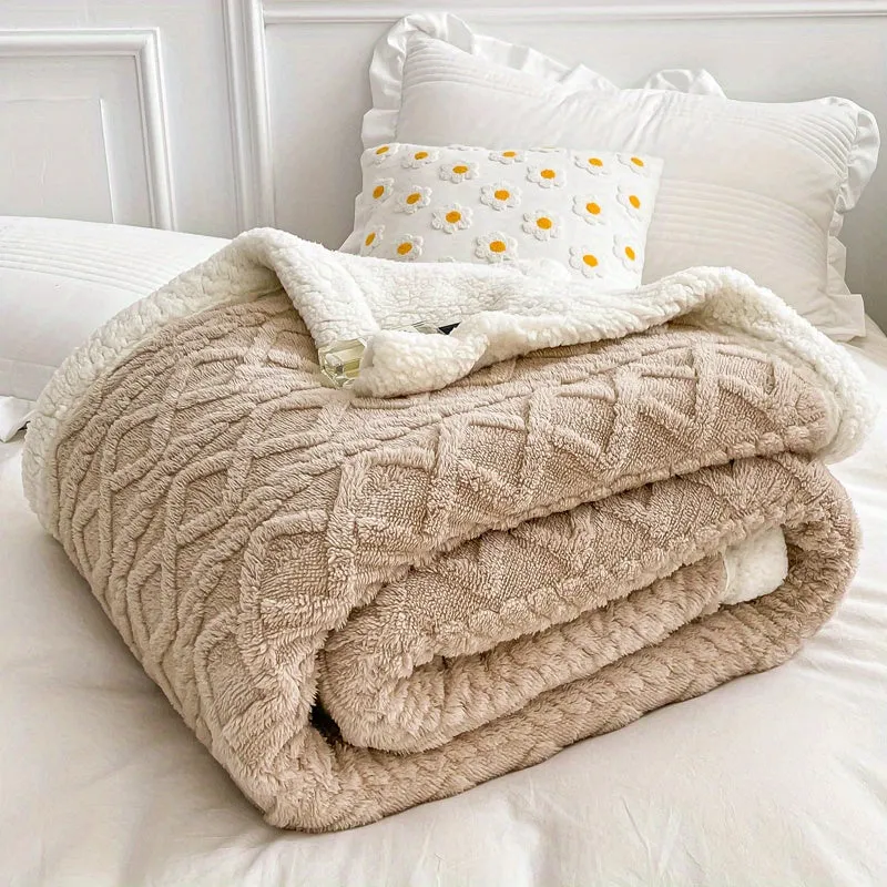 Coperta In Velluto Di Agnello In Velluto A Torre Jacquard A Doppio Strato In Tinta Unita Da 1 Pezzo, Coperta Per Letto Singolo Ispessita, Coperta Per Aria Condizionata