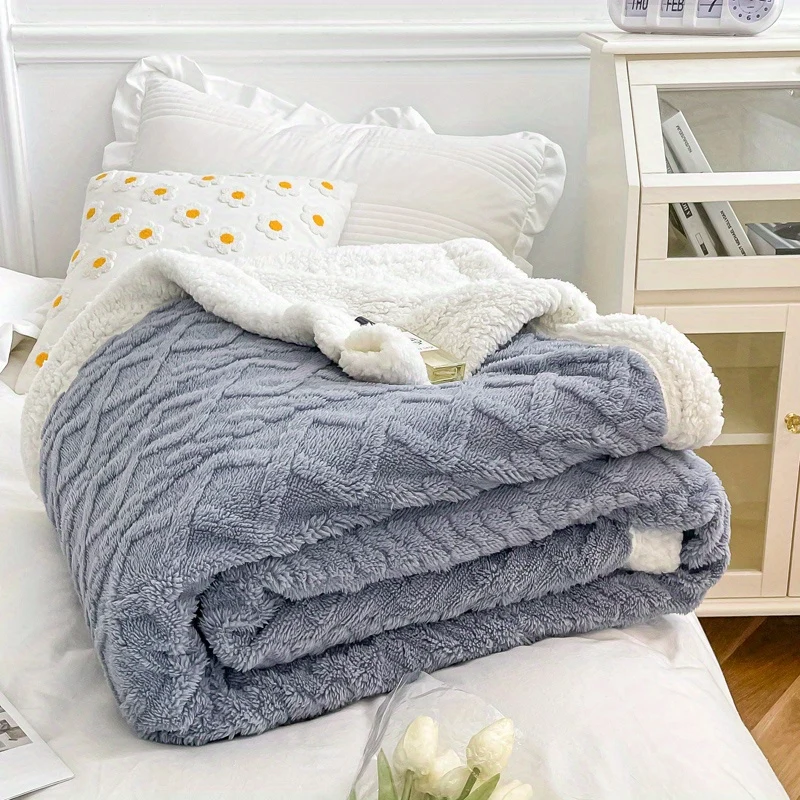 Coperta In Velluto Di Agnello In Velluto A Torre Jacquard A Doppio Strato In Tinta Unita Da 1 Pezzo, Coperta Per Letto Singolo Ispessita, Coperta Per Aria Condizionata