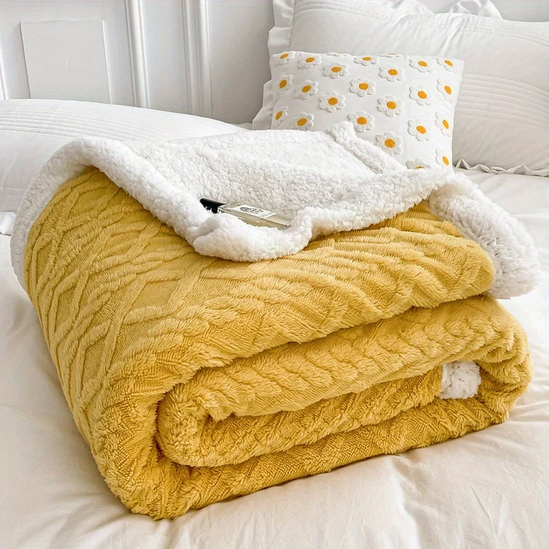 Coperta In Velluto Di Agnello In Velluto A Torre Jacquard A Doppio Strato In Tinta Unita Da 1 Pezzo, Coperta Per Letto Singolo Ispessita, Coperta Per Aria Condizionata