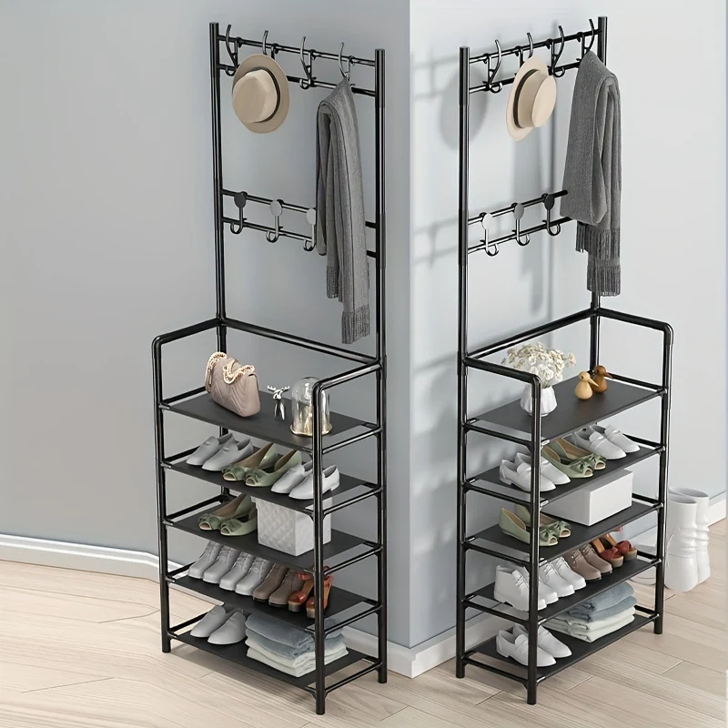 1pc Appendiabiti, Appendiabiti Autoportante Con Panca Portaoggetti Per Scarpe, Appendiabiti Per Assemblaggio Multistrato, Porta D'ingresso Del Soggiorno Lato Vestiti Per Il Bagno Cappello Scarpe Appendiabiti