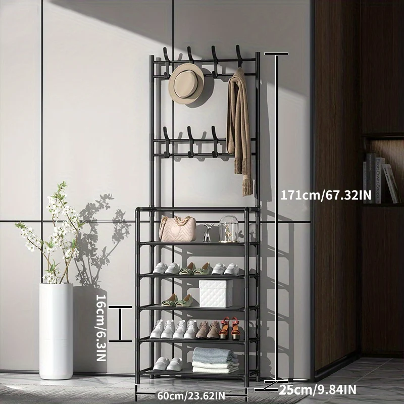 1pc Appendiabiti, Appendiabiti Autoportante Con Panca Portaoggetti Per Scarpe, Appendiabiti Per Assemblaggio Multistrato, Porta D'ingresso Del Soggiorno Lato Vestiti Per Il Bagno Cappello Scarpe Appendiabiti