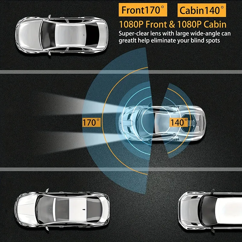 Dash Cam Anteriore E Interna, Dash Cam Da 3,16 Pollici 1080P, Sensore G HD Visione Notturna Registrazione In Loop DVR Per Auto Grandangolare (la Posizione Del Fotodiodo Blu È Casuale)