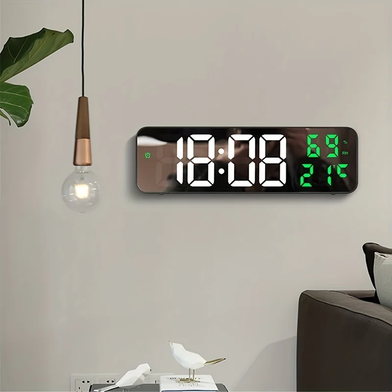 1pc 22.86cm Grande Orologio Da Parete Digitale Con Display Di Temperatura E Umidità, 3 Allarmi, Modalità Notturna E Display LED 12/24H - La Batteria Non È Inclusa