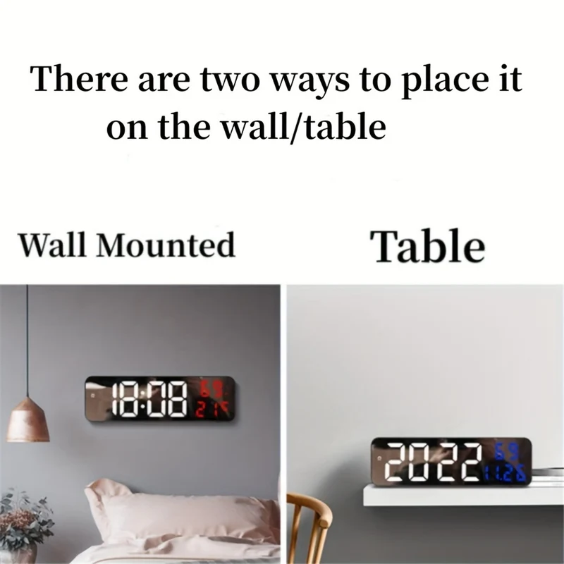 1pc 22.86cm Grande Orologio Da Parete Digitale Con Display Di Temperatura E Umidità, 3 Allarmi, Modalità Notturna E Display LED 12/24H - La Batteria Non È Inclusa