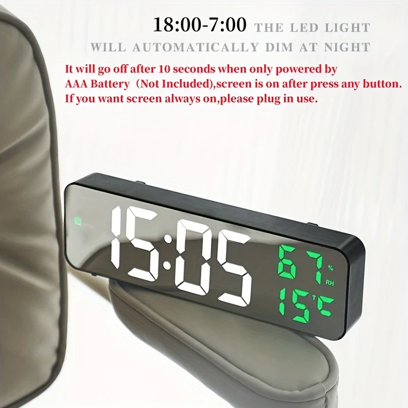 1pc 22.86cm Grande Orologio Da Parete Digitale Con Display Di Temperatura E Umidità, 3 Allarmi, Modalità Notturna E Display LED 12/24H - La Batteria Non È Inclusa