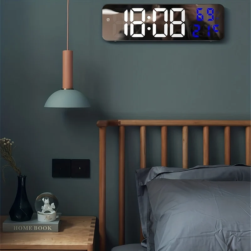 1pc 22.86cm Grande Orologio Da Parete Digitale Con Display Di Temperatura E Umidità, 3 Allarmi, Modalità Notturna E Display LED 12/24H - La Batteria Non È Inclusa