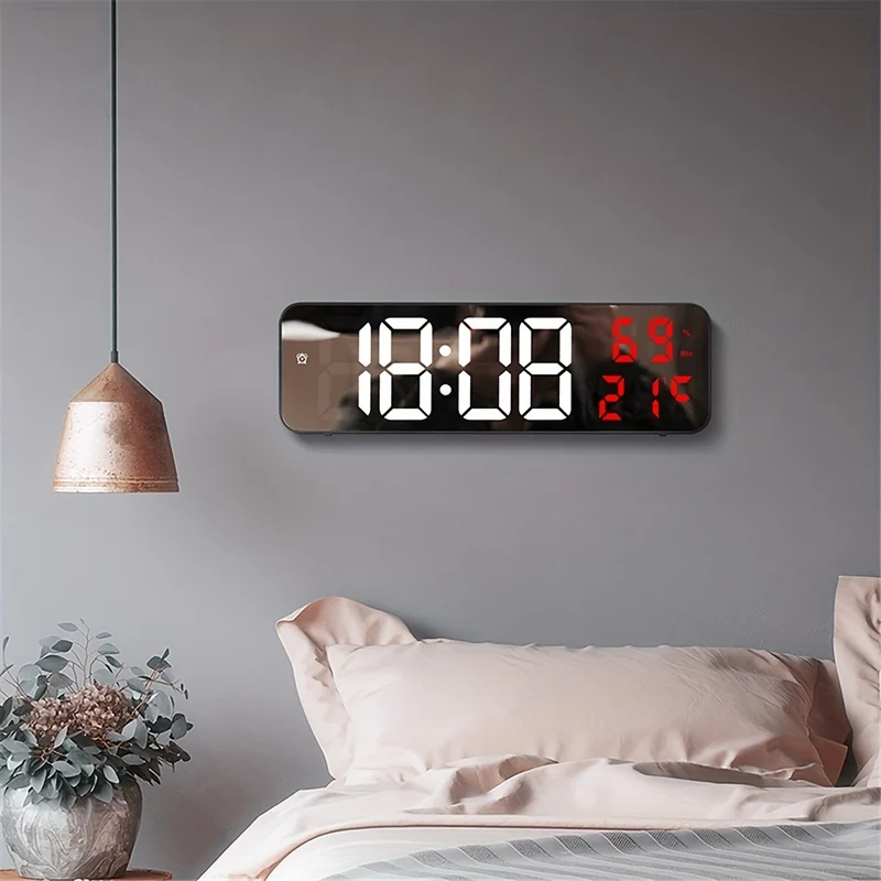 1pc 22.86cm Grande Orologio Da Parete Digitale Con Display Di Temperatura E Umidità, 3 Allarmi, Modalità Notturna E Display LED 12/24H - La Batteria Non È Inclusa