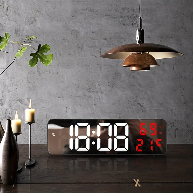 1pc 22.86cm Grande Orologio Da Parete Digitale Con Display Di Temperatura E Umidità, 3 Allarmi, Modalità Notturna E Display LED 12/24H - La Batteria Non È Inclusa