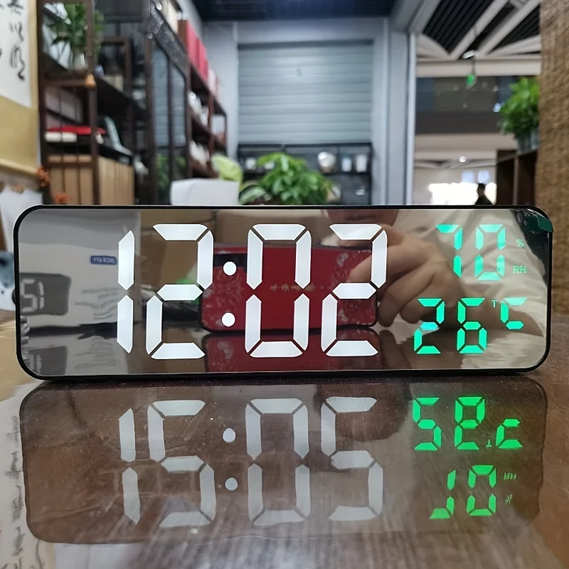 1pc 22.86cm Grande Orologio Da Parete Digitale Con Display Di Temperatura E Umidità, 3 Allarmi, Modalità Notturna E Display LED 12/24H - La Batteria Non È Inclusa