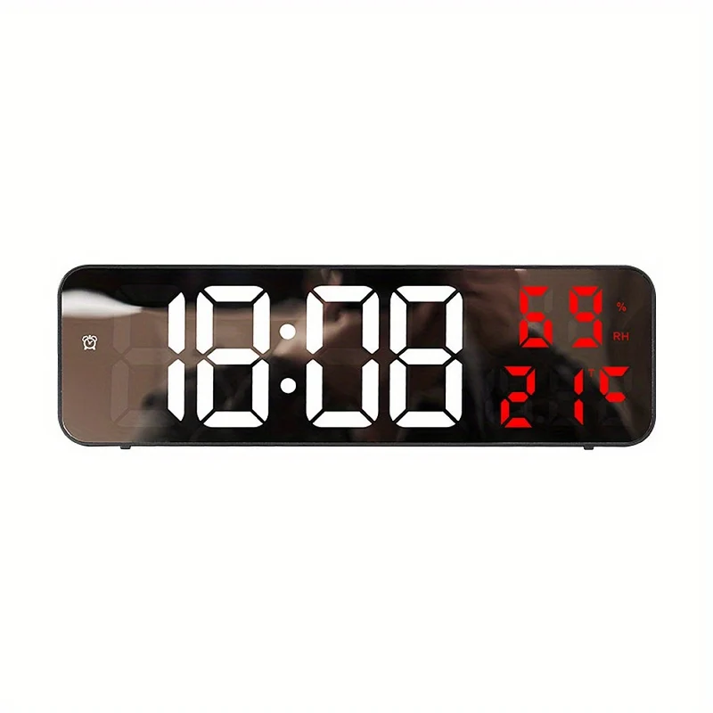 1pc 22.86cm Grande Orologio Da Parete Digitale Con Display Di Temperatura E Umidità, 3 Allarmi, Modalità Notturna E Display LED 12/24H - La Batteria Non È Inclusa