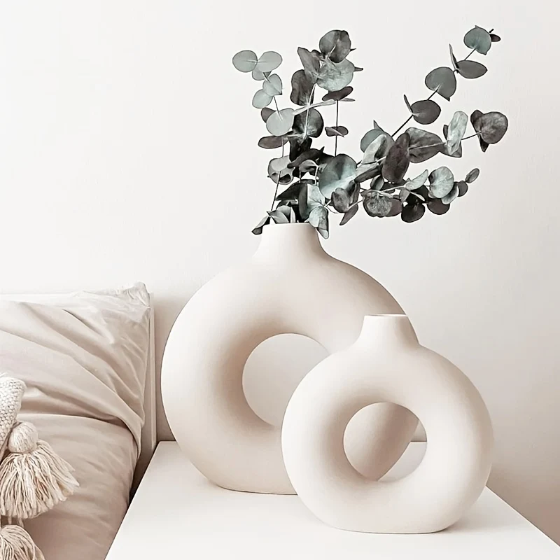 1 pz., Vasi di ceramica per decorazioni bianchi, vasi decorativi moderni da casa, vasi boho per la decorazione, vasi rotondi, vaso con buco, vaso decorativo per matrimonio cena tavolo festa soggiorno ufficio letto decorazioni per interni