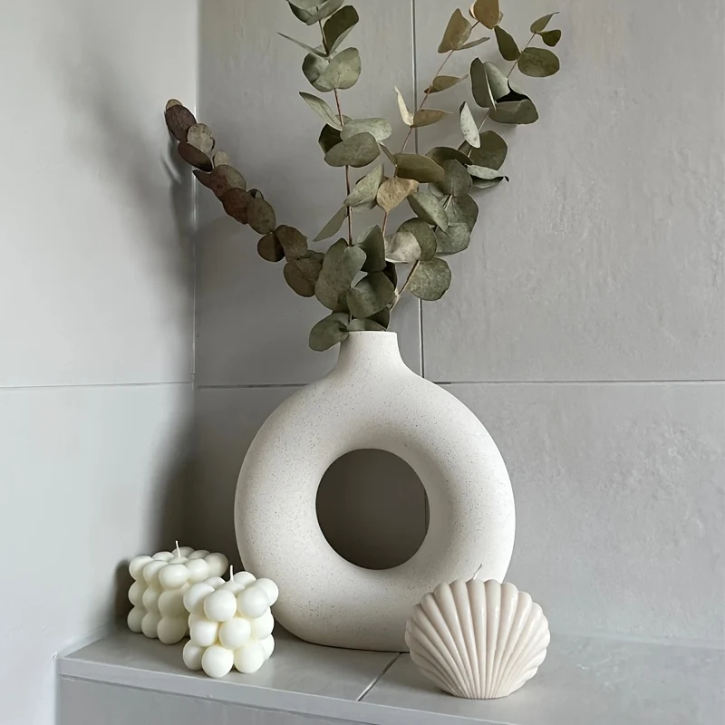 1 pz., Vasi di ceramica per decorazioni bianchi, vasi decorativi moderni da casa, vasi boho per la decorazione, vasi rotondi, vaso con buco, vaso decorativo per matrimonio cena tavolo festa soggiorno ufficio letto decorazioni per interni