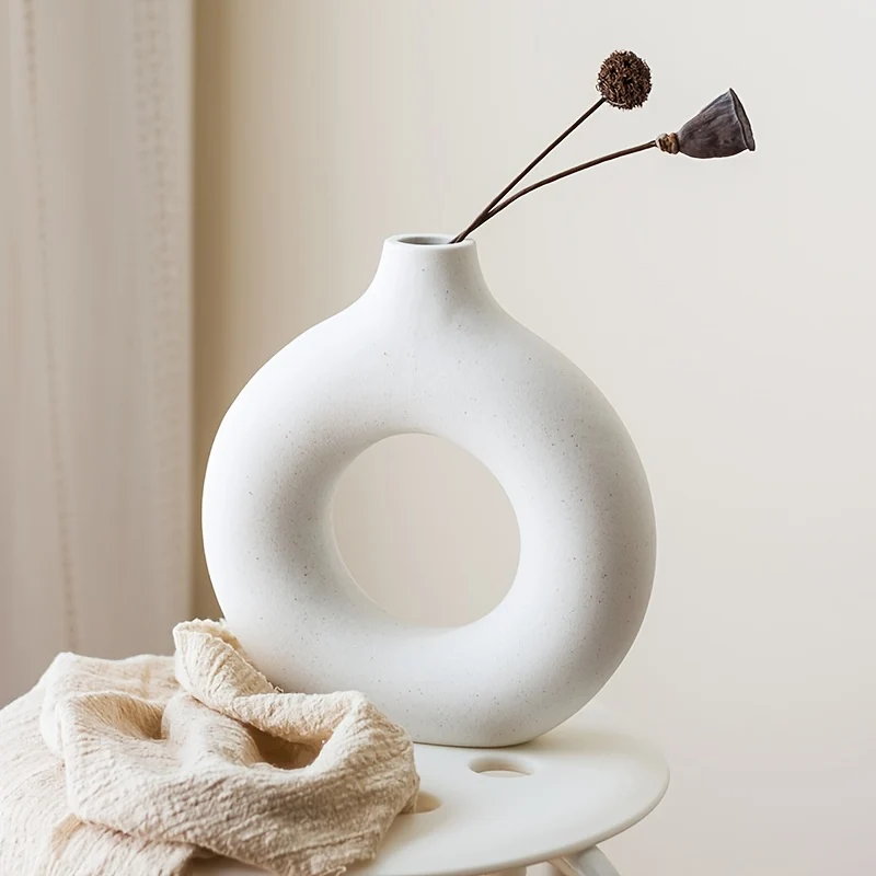 1 pz., Vasi di ceramica per decorazioni bianchi, vasi decorativi moderni da casa, vasi boho per la decorazione, vasi rotondi, vaso con buco, vaso decorativo per matrimonio cena tavolo festa soggiorno ufficio letto decorazioni per interni