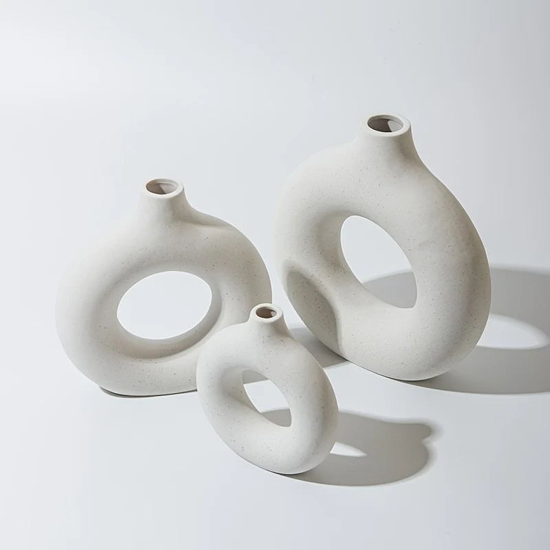 1 pz., Vasi di ceramica per decorazioni bianchi, vasi decorativi moderni da casa, vasi boho per la decorazione, vasi rotondi, vaso con buco, vaso decorativo per matrimonio cena tavolo festa soggiorno ufficio letto decorazioni per interni