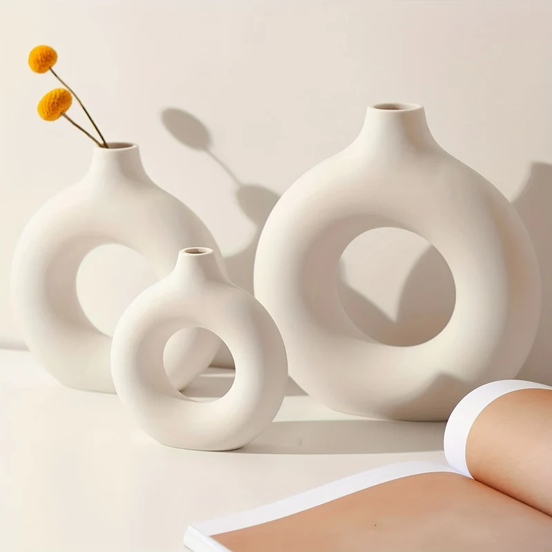 1 pz., Vasi di ceramica per decorazioni bianchi, vasi decorativi moderni da casa, vasi boho per la decorazione, vasi rotondi, vaso con buco, vaso decorativo per matrimonio cena tavolo festa soggiorno ufficio letto decorazioni per interni