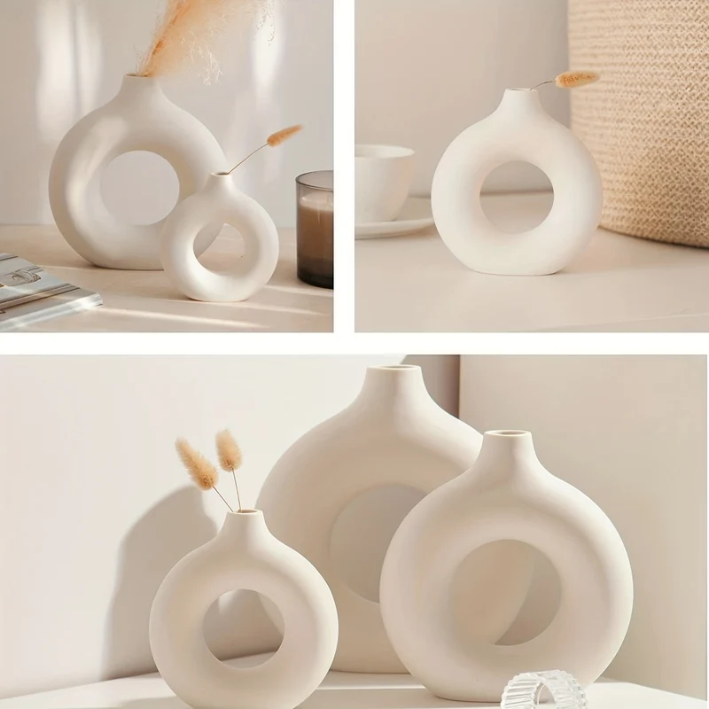 1 pz., Vasi di ceramica per decorazioni bianchi, vasi decorativi moderni da casa, vasi boho per la decorazione, vasi rotondi, vaso con buco, vaso decorativo per matrimonio cena tavolo festa soggiorno ufficio letto decorazioni per interni