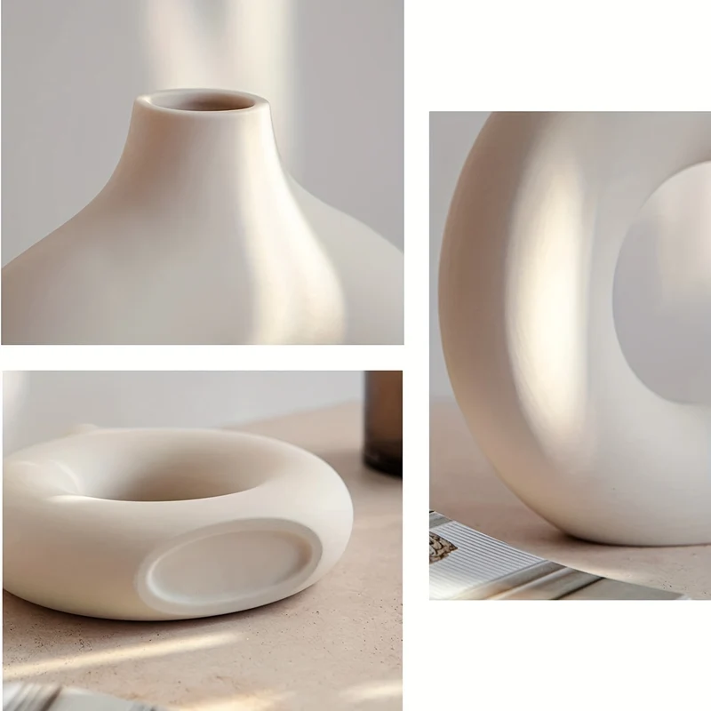 1 pz., Vasi di ceramica per decorazioni bianchi, vasi decorativi moderni da casa, vasi boho per la decorazione, vasi rotondi, vaso con buco, vaso decorativo per matrimonio cena tavolo festa soggiorno ufficio letto decorazioni per interni