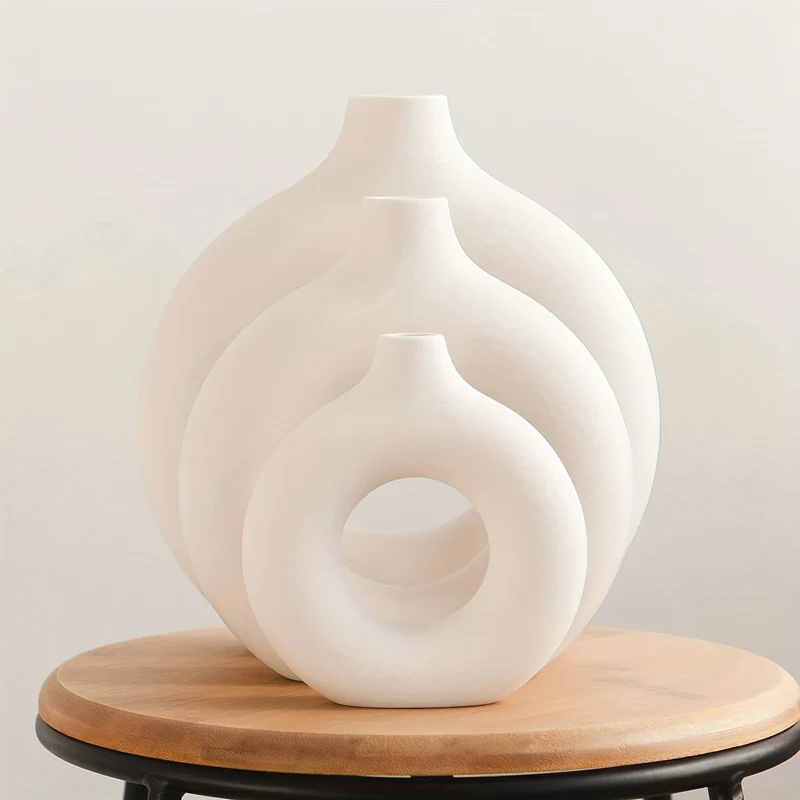 1 pz., Vasi di ceramica per decorazioni bianchi, vasi decorativi moderni da casa, vasi boho per la decorazione, vasi rotondi, vaso con buco, vaso decorativo per matrimonio cena tavolo festa soggiorno ufficio letto decorazioni per interni