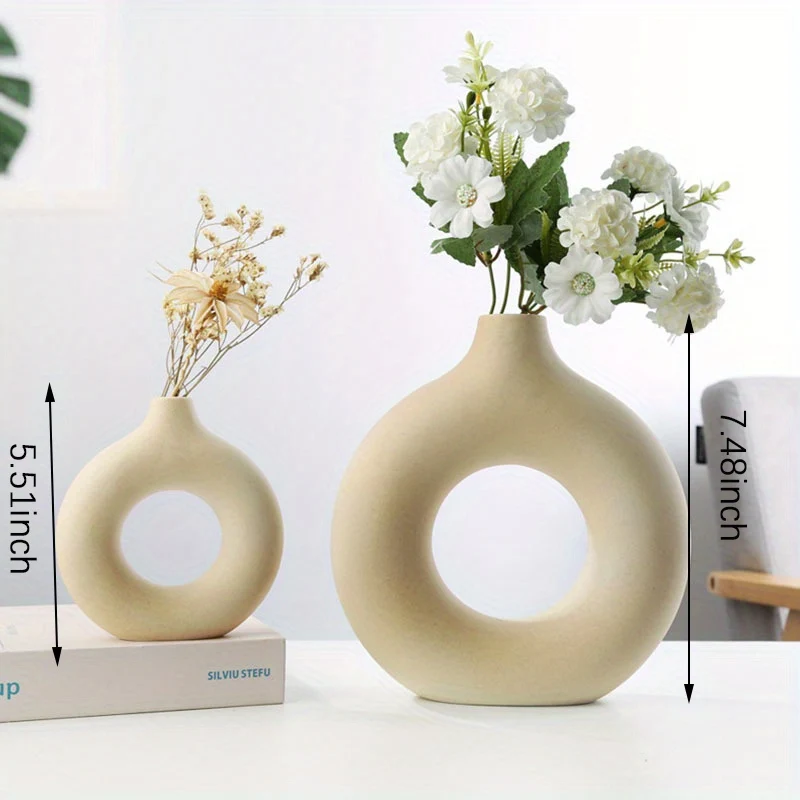 1 pz., Vasi di ceramica per decorazioni bianchi, vasi decorativi moderni da casa, vasi boho per la decorazione, vasi rotondi, vaso con buco, vaso decorativo per matrimonio cena tavolo festa soggiorno ufficio letto decorazioni per interni