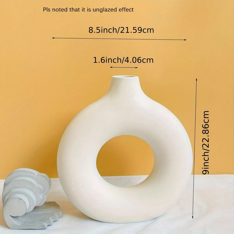 1 pz., Vasi di ceramica per decorazioni bianchi, vasi decorativi moderni da casa, vasi boho per la decorazione, vasi rotondi, vaso con buco, vaso decorativo per matrimonio cena tavolo festa soggiorno ufficio letto decorazioni per interni