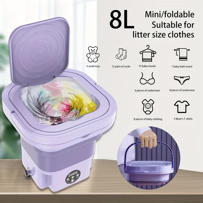 (Per UE) Mini Lavatrice, Lavatrice Automatica E Portatile, Facile Da Portare E Riporre Per L'intimo O L'abbigliamento Dei Bambini