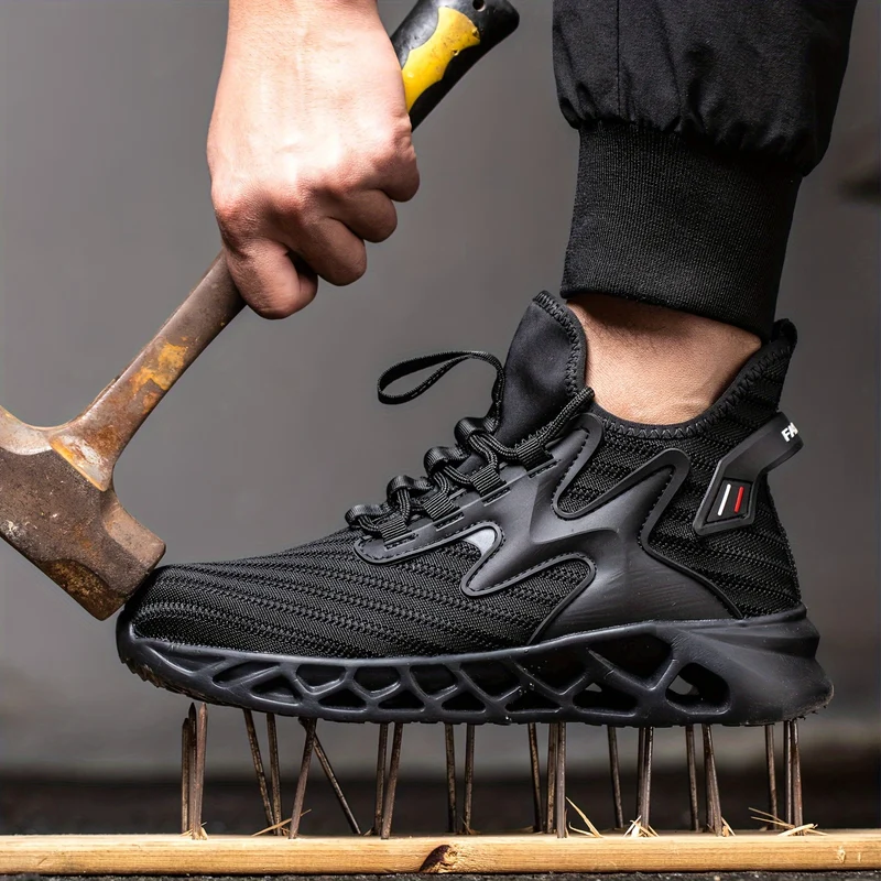Scarpe di sicurezza da lavoro con punta d'acciaio per uomo, scarpe da lavoro antislittamento a prova di perforazione, scarpe da ginnastica leggere e traspiranti per l'edilizia industriale