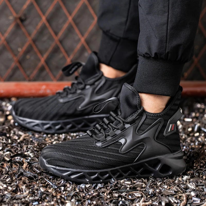 Scarpe di sicurezza da lavoro con punta d'acciaio per uomo, scarpe da lavoro antislittamento a prova di perforazione, scarpe da ginnastica leggere e traspiranti per l'edilizia industriale
