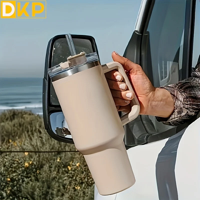 DKP Bottiglia D'acqua Con Capacità Di 40 Once Con Manico E Coperchio A Cannuccia, Bottiglie D'acqua In Acciaio Inossidabile Riutilizzabili E Isolate, Tazza Da Viaggio, Tazza Da Caffè, Tazza Da Auto, Tazza Da Acqua Per Uomini E Donne, Campeggio All'aperto