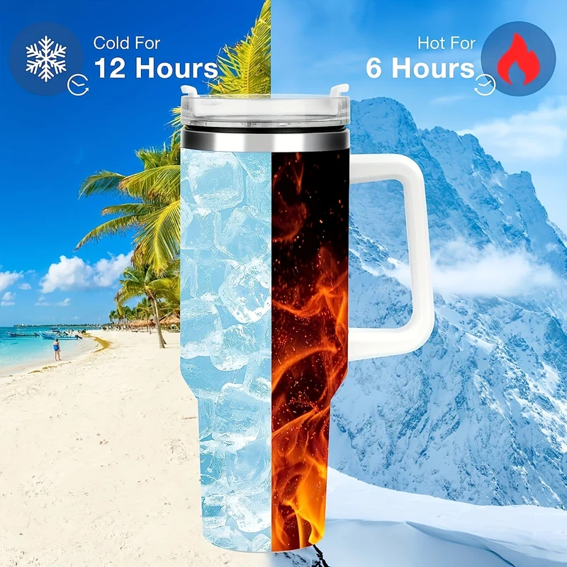 DKP Bottiglia D'acqua Con Capacità Di 40 Once Con Manico E Coperchio A Cannuccia, Bottiglie D'acqua In Acciaio Inossidabile Riutilizzabili E Isolate, Tazza Da Viaggio, Tazza Da Caffè, Tazza Da Auto, Tazza Da Acqua Per Uomini E Donne, Campeggio All'aperto