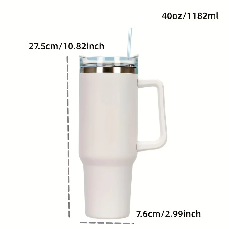 DKP Bottiglia D'acqua Con Capacità Di 40 Once Con Manico E Coperchio A Cannuccia, Bottiglie D'acqua In Acciaio Inossidabile Riutilizzabili E Isolate, Tazza Da Viaggio, Tazza Da Caffè, Tazza Da Auto, Tazza Da Acqua Per Uomini E Donne, Campeggio All'aperto