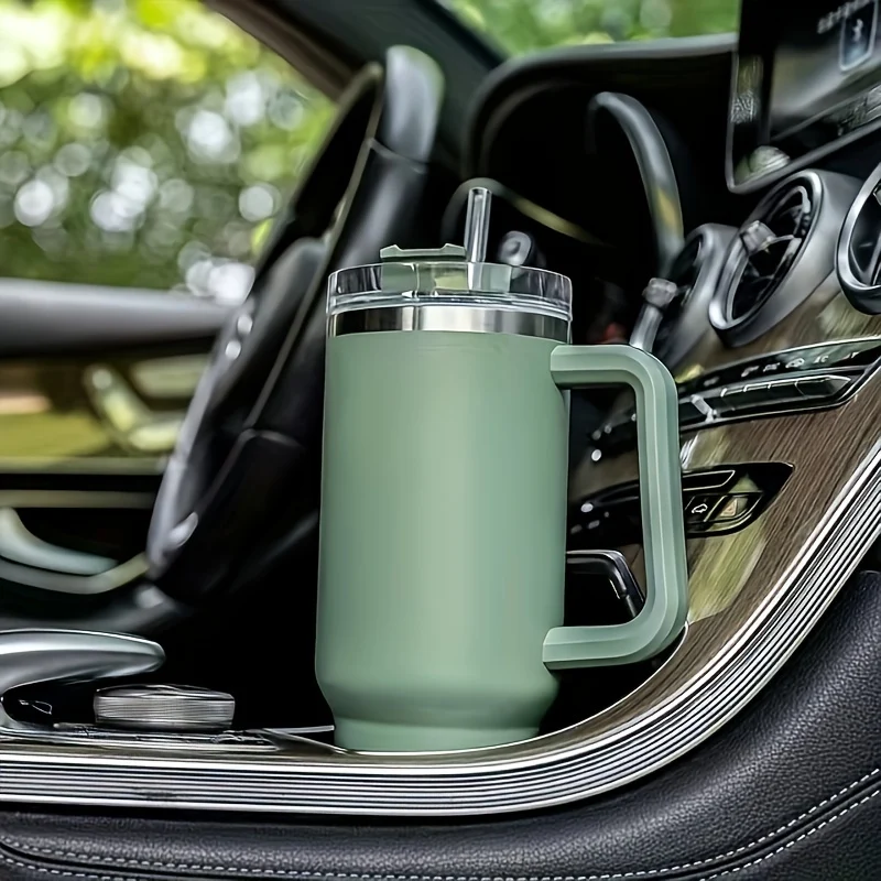 DKP Bottiglia D'acqua Con Capacità Di 40 Once Con Manico E Coperchio A Cannuccia, Bottiglie D'acqua In Acciaio Inossidabile Riutilizzabili E Isolate, Tazza Da Viaggio, Tazza Da Caffè, Tazza Da Auto, Tazza Da Acqua Per Uomini E Donne, Campeggio All'aperto