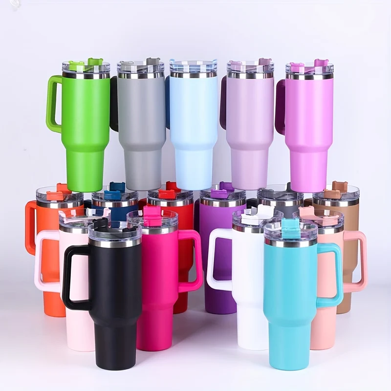 DKP Bottiglia D'acqua Con Capacità Di 40 Once Con Manico E Coperchio A Cannuccia, Bottiglie D'acqua In Acciaio Inossidabile Riutilizzabili E Isolate, Tazza Da Viaggio, Tazza Da Caffè, Tazza Da Auto, Tazza Da Acqua Per Uomini E Donne, Campeggio All'aperto