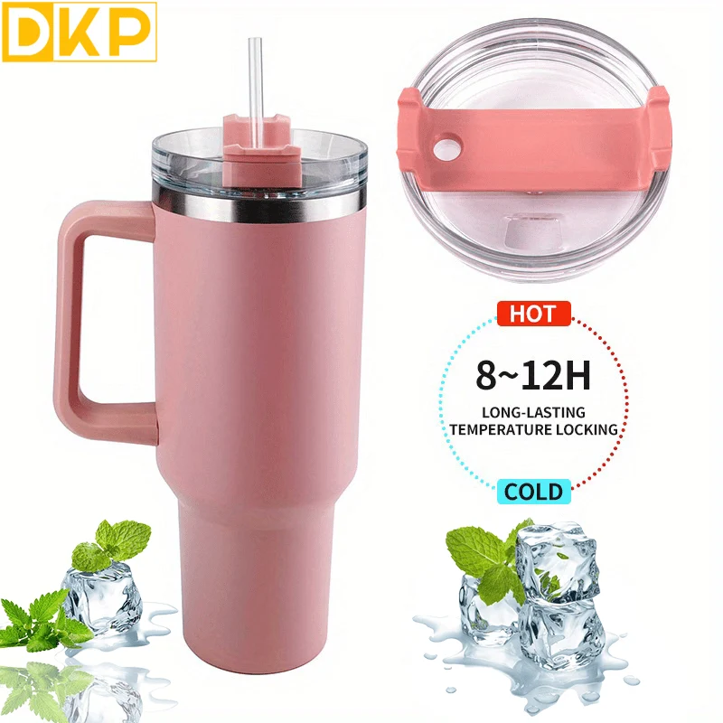 DKP Bottiglia D'acqua Con Capacità Di 40 Once Con Manico E Coperchio A Cannuccia, Bottiglie D'acqua In Acciaio Inossidabile Riutilizzabili E Isolate, Tazza Da Viaggio, Tazza Da Caffè, Tazza Da Auto, Tazza Da Acqua Per Uomini E Donne, Campeggio All'aperto