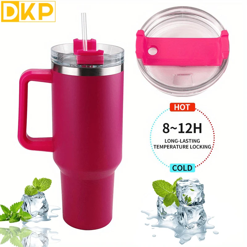 DKP Bottiglia D'acqua Con Capacità Di 40 Once Con Manico E Coperchio A Cannuccia, Bottiglie D'acqua In Acciaio Inossidabile Riutilizzabili E Isolate, Tazza Da Viaggio, Tazza Da Caffè, Tazza Da Auto, Tazza Da Acqua Per Uomini E Donne, Campeggio All'aperto
