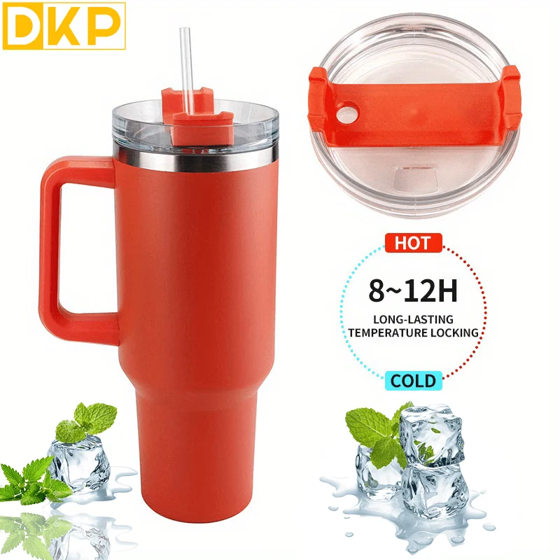 DKP Bottiglia D'acqua Con Capacità Di 40 Once Con Manico E Coperchio A Cannuccia, Bottiglie D'acqua In Acciaio Inossidabile Riutilizzabili E Isolate, Tazza Da Viaggio, Tazza Da Caffè, Tazza Da Auto, Tazza Da Acqua Per Uomini E Donne, Campeggio All'aperto