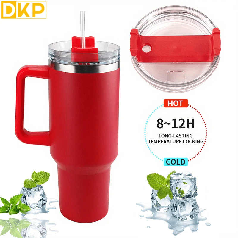 DKP Bottiglia D'acqua Con Capacità Di 40 Once Con Manico E Coperchio A Cannuccia, Bottiglie D'acqua In Acciaio Inossidabile Riutilizzabili E Isolate, Tazza Da Viaggio, Tazza Da Caffè, Tazza Da Auto, Tazza Da Acqua Per Uomini E Donne, Campeggio All'aperto
