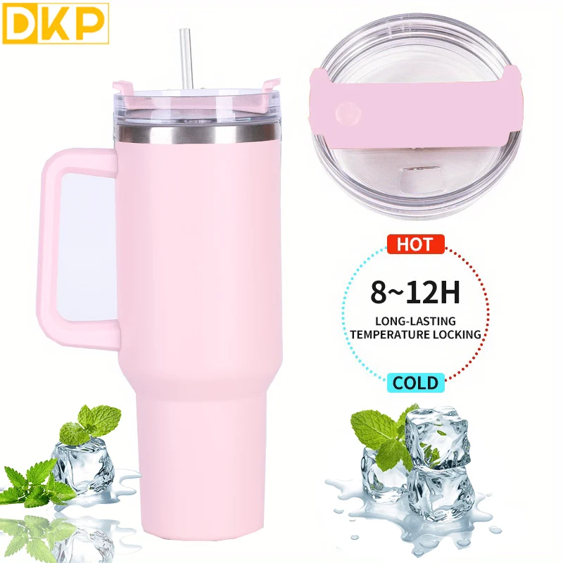 DKP Bottiglia D'acqua Con Capacità Di 40 Once Con Manico E Coperchio A Cannuccia, Bottiglie D'acqua In Acciaio Inossidabile Riutilizzabili E Isolate, Tazza Da Viaggio, Tazza Da Caffè, Tazza Da Auto, Tazza Da Acqua Per Uomini E Donne, Campeggio All'aperto