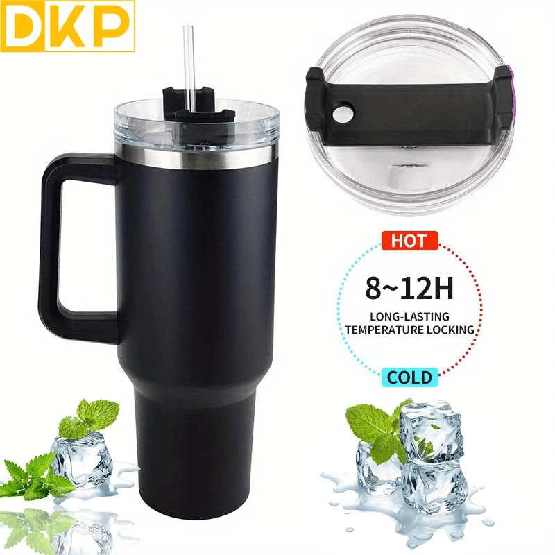 DKP Bottiglia D'acqua Con Capacità Di 40 Once Con Manico E Coperchio A Cannuccia, Bottiglie D'acqua In Acciaio Inossidabile Riutilizzabili E Isolate, Tazza Da Viaggio, Tazza Da Caffè, Tazza Da Auto, Tazza Da Acqua Per Uomini E Donne, Campeggio All'aperto