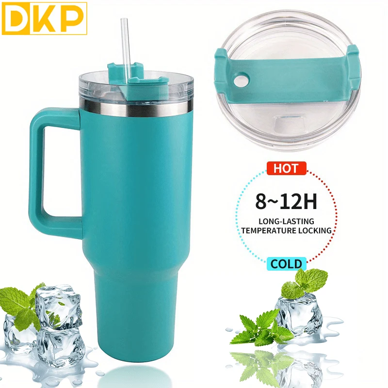 DKP Bottiglia D'acqua Con Capacità Di 40 Once Con Manico E Coperchio A Cannuccia, Bottiglie D'acqua In Acciaio Inossidabile Riutilizzabili E Isolate, Tazza Da Viaggio, Tazza Da Caffè, Tazza Da Auto, Tazza Da Acqua Per Uomini E Donne, Campeggio All'aperto