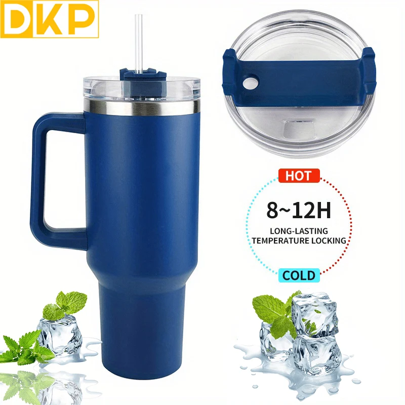 DKP Bottiglia D'acqua Con Capacità Di 40 Once Con Manico E Coperchio A Cannuccia, Bottiglie D'acqua In Acciaio Inossidabile Riutilizzabili E Isolate, Tazza Da Viaggio, Tazza Da Caffè, Tazza Da Auto, Tazza Da Acqua Per Uomini E Donne, Campeggio All'aperto