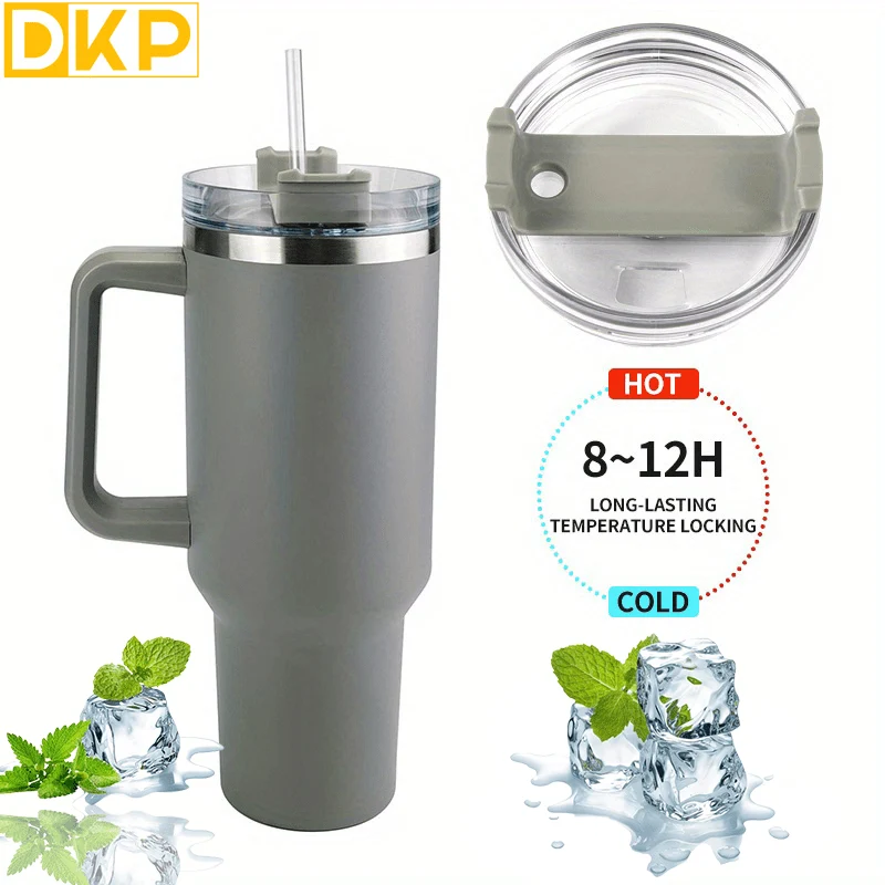 DKP Bottiglia D'acqua Con Capacità Di 40 Once Con Manico E Coperchio A Cannuccia, Bottiglie D'acqua In Acciaio Inossidabile Riutilizzabili E Isolate, Tazza Da Viaggio, Tazza Da Caffè, Tazza Da Auto, Tazza Da Acqua Per Uomini E Donne, Campeggio All'aperto