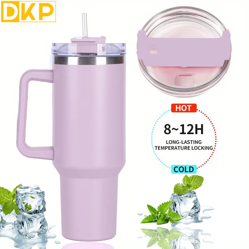 DKP Bottiglia D'acqua Con Capacità Di 40 Once Con Manico E Coperchio A Cannuccia, Bottiglie D'acqua In Acciaio Inossidabile Riutilizzabili E Isolate, Tazza Da Viaggio, Tazza Da Caffè, Tazza Da Auto, Tazza Da Acqua Per Uomini E Donne, Campeggio All'aperto
